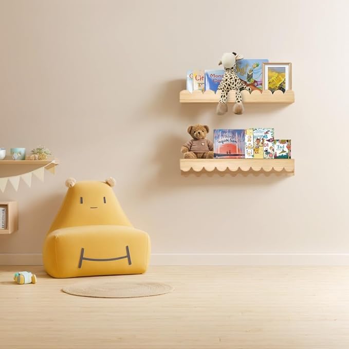 Scalloped Shelves for Nursery - Wall Book Shelves for Kids Room, Nursery Bookshelf for Wall Set of 2, Floating Book Shelves Wood, 20 Inches, Large