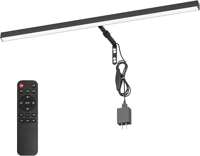 24" Plug in Picture Light for Paintings with Remote Control, 9W LED Art Display Lighting for Gallery, Dartboard, Artwork, Black Wall Mounted Picture Frame Light