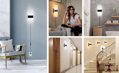 4 Pack Plug in Wall Sconces with Remote Control, Dimmable, Adjustable 3000K-6500K Colors, Black 12W Acrylic LED Plug in Wall Light, Wall Lamps for Bedroom Living Room Hallway Stair