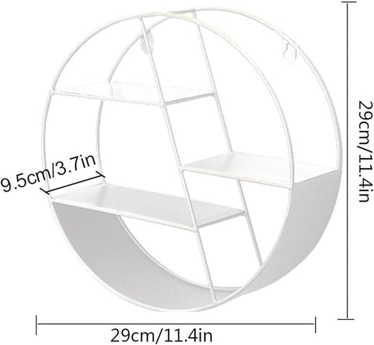 Round Wall Shelf - Circular Wall Shelf | Round Floating Shelves | Wall-Mounted Storage Rack | Floating Shelves Metal Shelf Decoration for Bedroom Living Room Bathroom Kitchen Office
