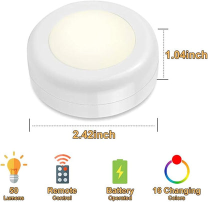 Wireless 16 Color Changing LED Puck Light 12 Pack LED Under Cabinet Lighting Closet Light Battery Powered Night Lights with Remote Control Dimmer & Timing Function