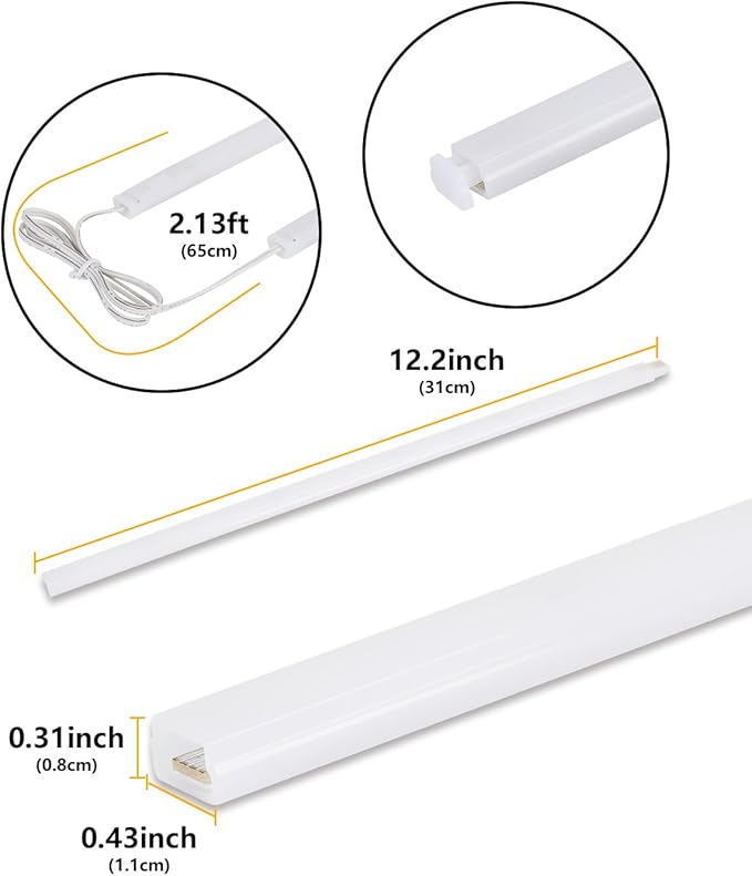 Cefrank LED Under Cabinet Lighting 6-Pack 12 inch Seamlessly Linkable Strip Light Bars for Cabinet, Kitchen, Shelf, Workbench, Cupboard Lighting, 1200 Lumen (Warm White 3000K)