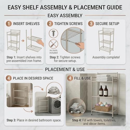 Bath Bliss Satin 3 Tier Storage Shelf Nickel | Dimensions: 17.3"x 10.6"x 35.8" | 3 Tier Storage | Free Standing | Rust Resistant | Satin