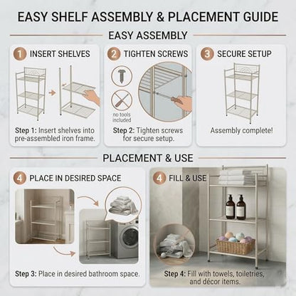 Bath Bliss Satin 3 Tier Storage Shelf Nickel | Dimensions: 17.3"x 10.6"x 35.8" | 3 Tier Storage | Free Standing | Rust Resistant | Satin