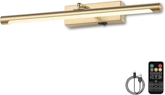 Picture Light for Wall Battery Operated, 16" Rechargeable Art Light with Remote and Timer for Painting, 3 Color Temps, Wireless Wall Light for Display, Artwork, Portrait, Gallery, Gold