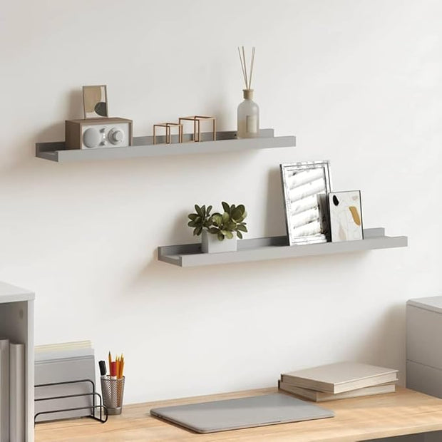 Frame Ledge Shelf Set of 2 Grey MDF Medium Wall Mounting Floating Picture Display Modern Aesthetic for Living Room Bedroom Home Decor