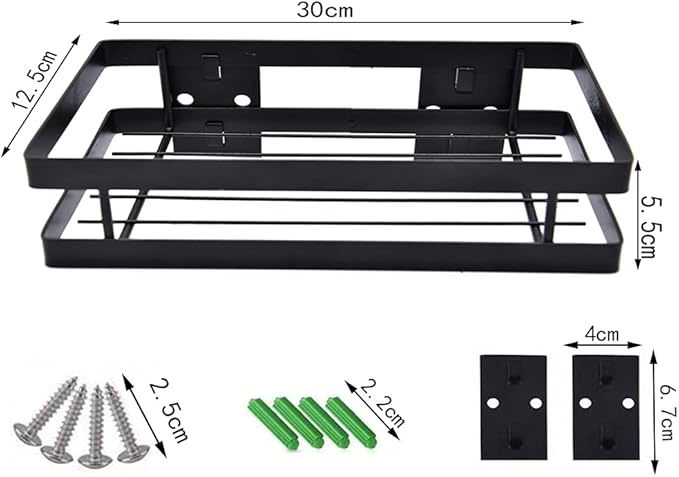 Hoshen Kitchen Hanging Buckle Spice Rack, Wrought Iron Coating Storage Rack, Wall-Mounted Spice Bottle Jam Storage Rack, Bathroom Storage Rack，1 Piece ，Black，30CM