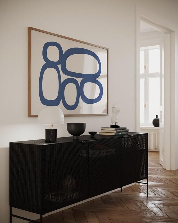 Nationcog Mid-Century Blue Beige Organic Circles Art, Minimalist Modern Wall Decor, Simple Contemporary Home Accent, Trendy Valentines Gift (Unframed) (27x40)