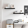Set of 2 High Gloss Black Honeycomb MDF Floating Wall Shelves with Metal Brackets for Modern Home Storage and Display
