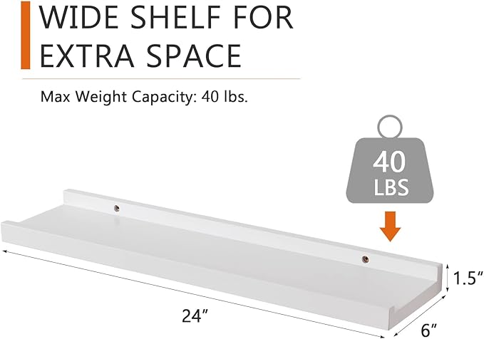 Floating Shelf White Oak Wood Wall Shelves 24 Inch (Upgrade Width 6"), Display Picture Ledge Shelf for Bedroom Living Room Bathroom Office Kitchen Wall Storage Shelves