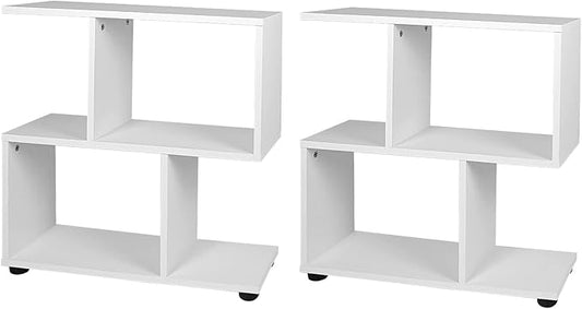 Giantex Set of 2 3-Tier Geometric Bookshelf, 24’’ Tall Wood S-Shaped Display Shelves with Thick Foot Pads, Freestanding Open Shelves Nightstand, Floor Standing Display Shelf Bookcase