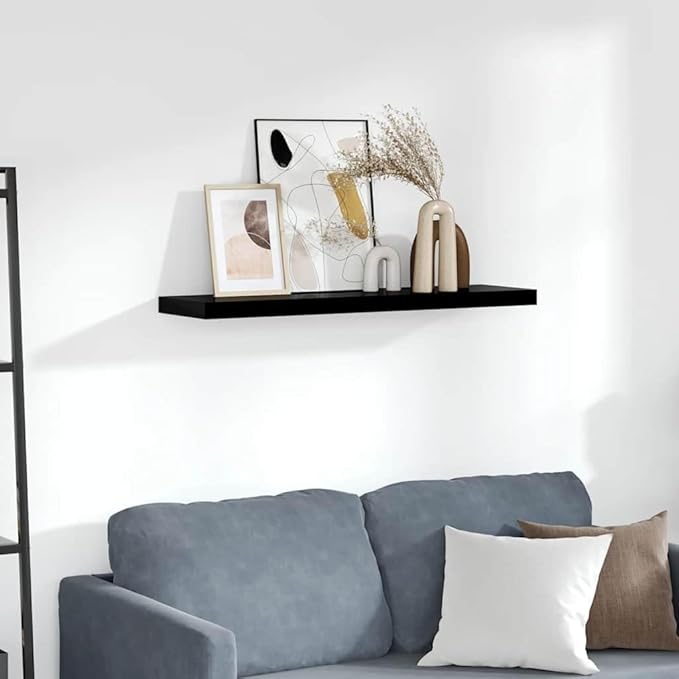 High Gloss Black Floating Wall Shelf Honeycomb MDF Metal Modern Design Compact Storage Display