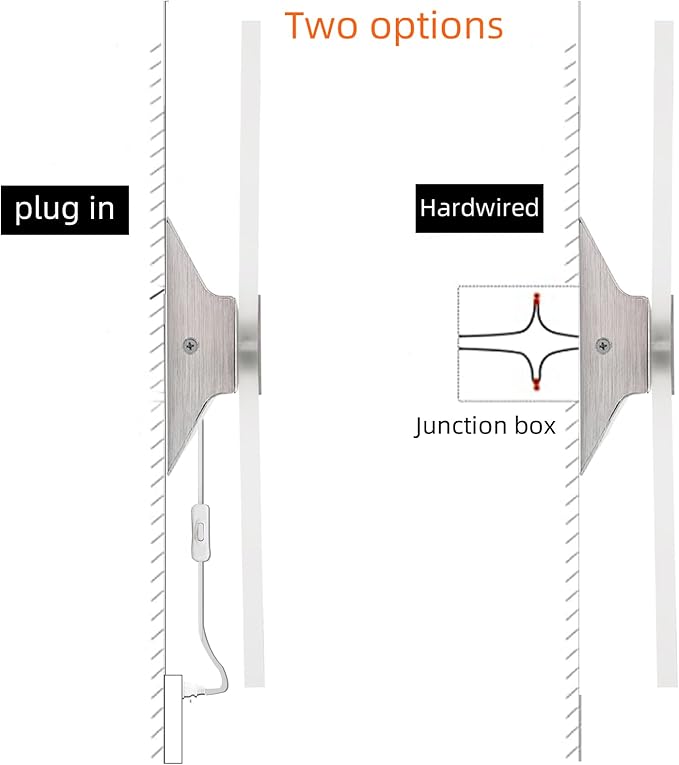 KICAAO Wall Sconces Set of Two, Modern Wall Sconce Plug in 10W 6000K Cool White Acrylic Wall Lights with 6FT/180cm Plug in Cord and On/Off Switch on The Cord