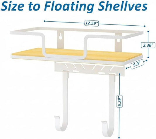 efluky Floating Shelves Wall Mounted, Metal Storage Rack for Wall Room Decor, Hanging Shelf for Bathroom, Bedroom, Living Room & Kitchen, White