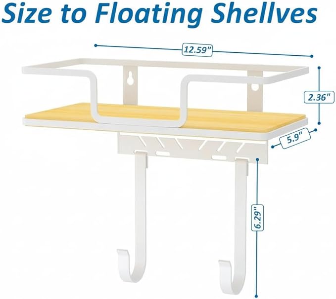 efluky Floating Shelves Wall Mounted, Metal Storage Rack for Wall Room Decor, Hanging Shelf for Bathroom, Bedroom, Living Room & Kitchen, White