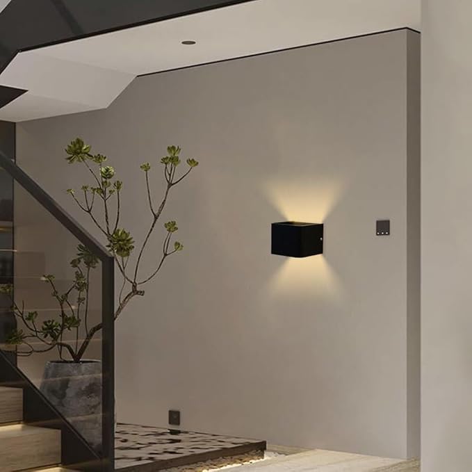 Modern Wall Light Small 7W LED 3000K Warm Light Fixtures Indoor Up Down Wall Wash Lamp Minimalist Wall Sconce Lighting for Living Room Bedroom Hallway Corridor Stairs(Black)