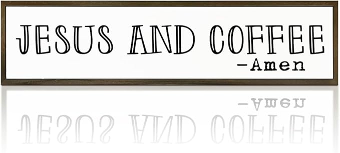 Christian Coffees Decor, Wall Decor Art, Rustic Coffee Station Decors, Coffees Home Decoration for Kitchen, Farmhouse Wall Plaque, Desktop Decors, Jesus and Coffee Amen Sign 17.8x4x1.2 inches