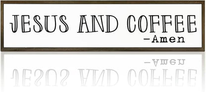 Christian Coffees Decor, Wall Decor Art, Rustic Coffee Station Decors, Coffees Home Decoration for Kitchen, Farmhouse Wall Plaque, Desktop Decors, Jesus and Coffee Amen Sign 17.8x4x1.2 inches