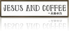 Christian Coffees Decor, Wall Decor Art, Rustic Coffee Station Decors, Coffees Home Decoration for Kitchen, Farmhouse Wall Plaque, Desktop Decors, Jesus and Coffee Amen Sign 17.8x4x1.2 inches