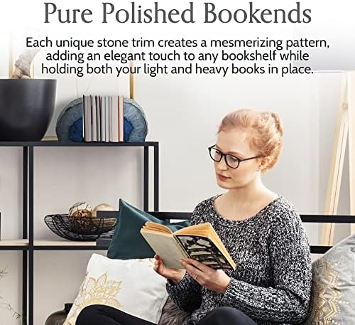 Nature's Decorations Agate Bookends - A Quality Blue Geode with Non-Skid Rubber Bumpers for Shelves, Office, Home Decor - Heavy Duty Cool Crystal Stone (3-4 LB)