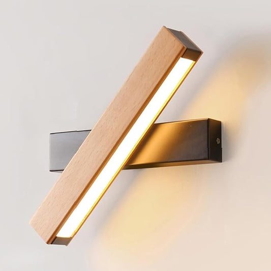 Modern Indoor LED Wall Sconce Wooden Minimalist Interior Small Wall Lights 1 Pack Hardwired 360° Rotatable Wall Mount Light for Living Room Bedroom Hallway Corridor(Warm light,Large)
