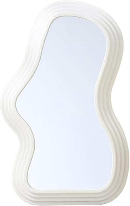 Mokoze Asymmetrical Wall-Mounted Mirror, Creative Unique Decorative Mirrors, Funky Wavy Mirror 15.94"x10.24" Irregular Border White Mirror for Bathroom Living Room Decoration