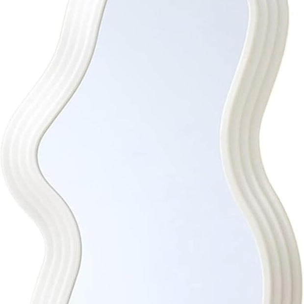 Mokoze Asymmetrical Wall-Mounted Mirror, Creative Unique Decorative Mirrors, Funky Wavy Mirror 15.94"x10.24" Irregular Border White Mirror for Bathroom Living Room Decoration