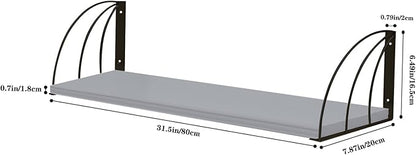 Pine Wood Grey Floating Shelf with Elegant Lines, Bookshelf Set of 2, 31.5x7.87 Inch