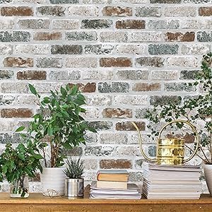 Guvana 17.3"×197" Brick Peel and Stick Wallpaper Red/Blue/Grey Brick Contact Paper Vintage Self Adhesive Wallpaper 3D Brick Texture Removable Wall Paper for Livingroom Backsplash Decor