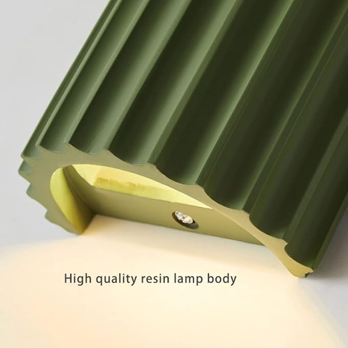 WDDJP Modern Terracotta Ribbed Up Down Wall Sconce Fluted Cylinder Minimalist Indoor Wall Mounted Light Fixture for Bedroom Living Room Hallway(Green)