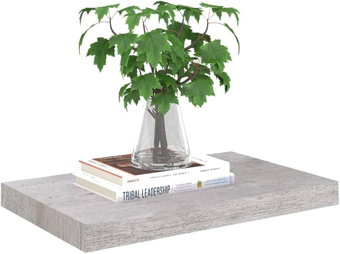 Concrete Grey Floating Wall Shelf Honeycomb MDF Metal Modern Storage 19.7x9.1x1.5 in with Invisible Mounting System for Living Room Office Display