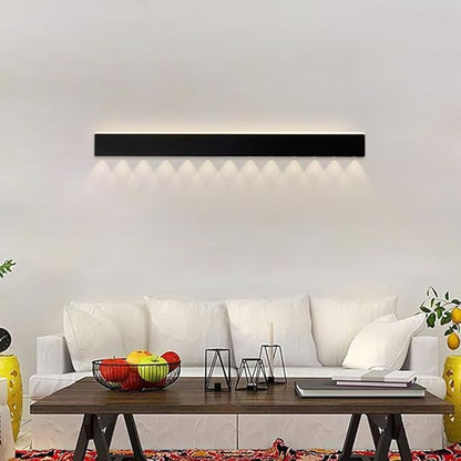 Black Long Strip Wall Light, Ultra-Thin Metal Wall Sconce, Modern LED Wall Lamp with Mini Spotlight, Up and Down Lighting Wall Lights, 3000K Warm Light Decorative Wall Lamp Fixture