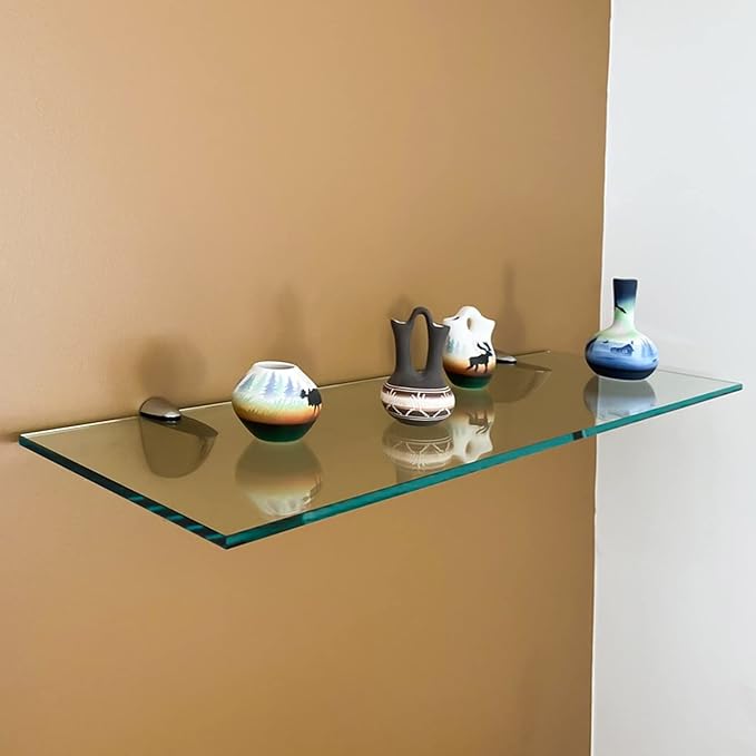 Fab Glass and Mirror 12" X 18" Rectangle Floating Clear Tempered Kit Glass Shelf,