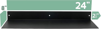 Buhbo Mitus Floating Shelf Wall Mounted (8 inch x 24 inch) Heavy Duty Industrial Modern Steel, Black