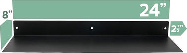 Buhbo Mitus Floating Shelf Wall Mounted (8 inch x 24 inch) Heavy Duty Industrial Modern Steel, Black