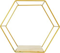 3 Pieces Hexagon Floating Shelves, Hexagon Wall Shelves, Gold Metal Wall Shelves with Wooden Panels – Modern Wall Decor for Bedroom, Living Room & Office Storage (Gold)