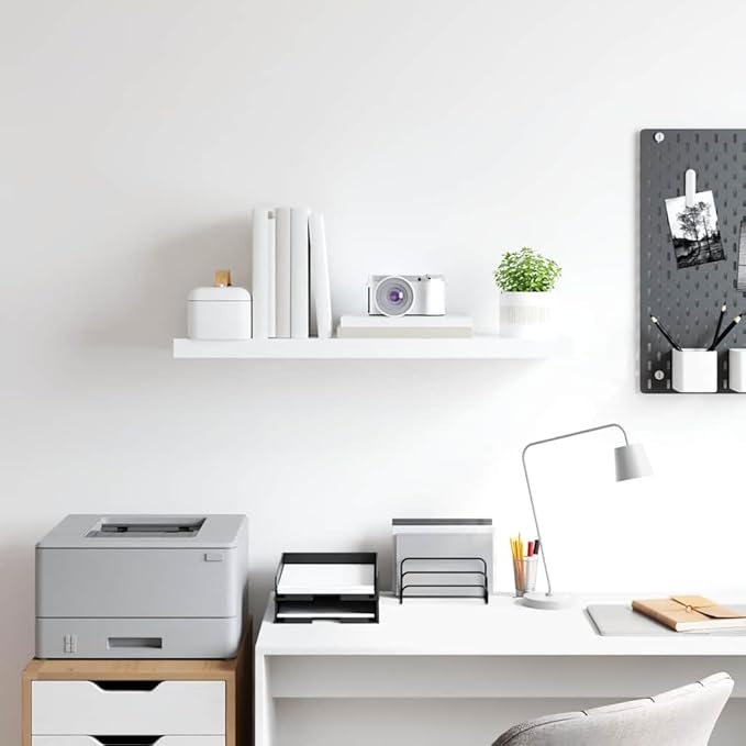 White Honeycomb MDF Floating Wall Shelf with Hidden Mounting, 31.5 x 9.3 x 1.5 Inches, Modern Minimalist Design for Home Office Decor, Durable Storage Display