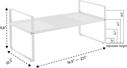 2Pack 16.5-27’’L Expandable Stackable Cabinet Shelves, Adjustable Spice Rack Cabinet Shelf Organizer for Kitchen, Countertop, Pantry and Cupboard, White