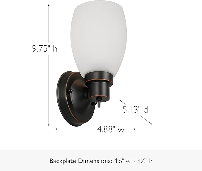 Lydia Wall Sconce, Oil Rubbed Bronze Finish, Frosted Glass Shade, Dimmable with Twist On/Off Switch for Hallway, Foyer, Bathroom – Design House, 588814-ORB