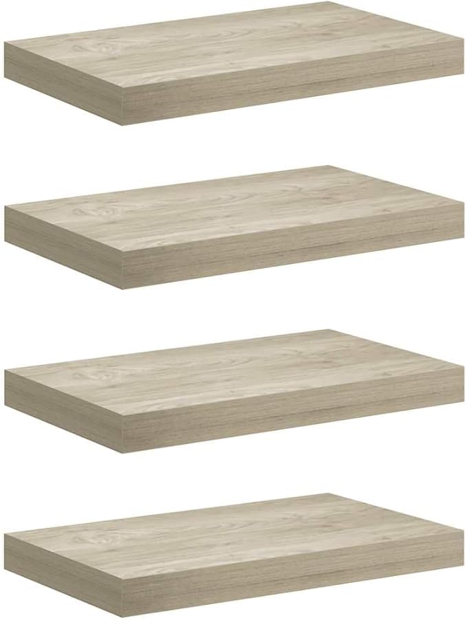 Wall Shelf Set of 4 Oak Honeycomb MDF Metal Medium Floating Shelves for Storage and Display, Space-Saving Design with Sturdy Build for Living Room Bedroom Decor