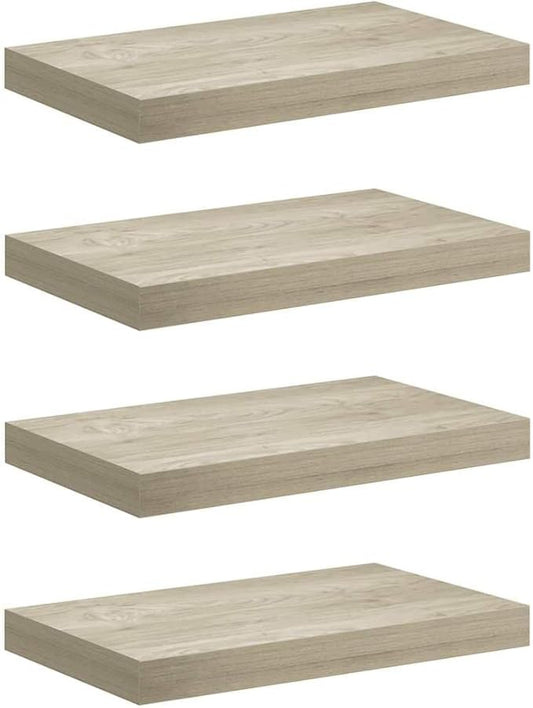 Wall Shelf Set of 4 Oak Honeycomb MDF Metal Medium Floating Shelves for Storage and Display, Space-Saving Design with Sturdy Build for Living Room Bedroom Decor