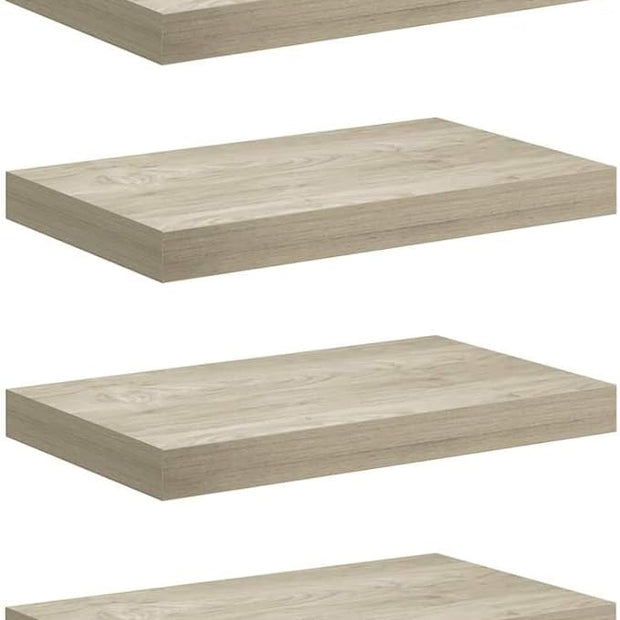 Floating Wall Shelves Set of 4, Oak Honeycomb MDF with Metal Brackets, Modern Space-Saving Storage for Books and Decor, Sturdy Easy Mount Shelving Unit for Living Room