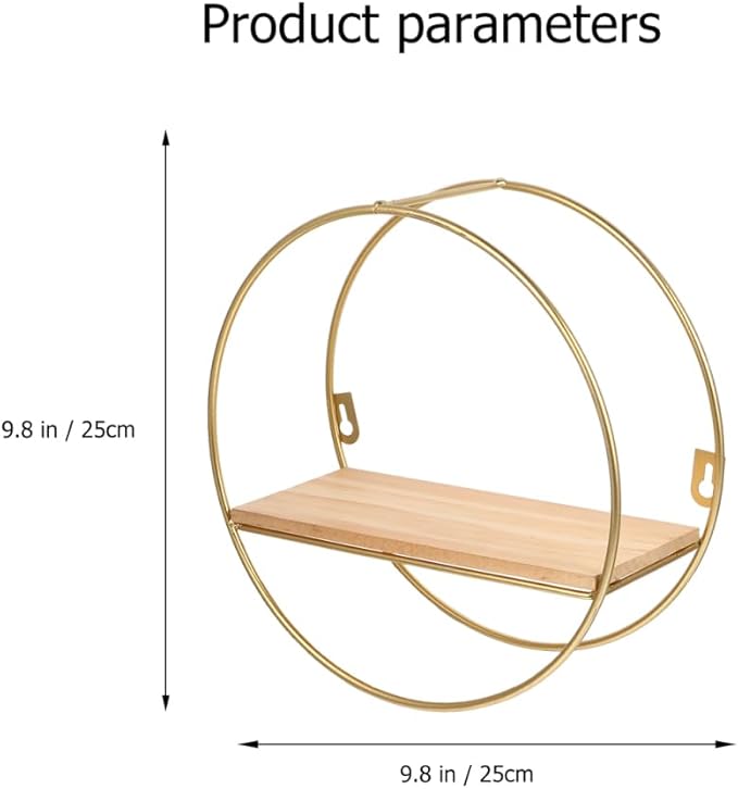 ABOOFAN Round Wall Floating Shelves, 10'' Small Gold Metal Wire Geometric Circle Organizer Wall Shelf, Space-Saving Decorative Display Floating Rack for Living Room, Office