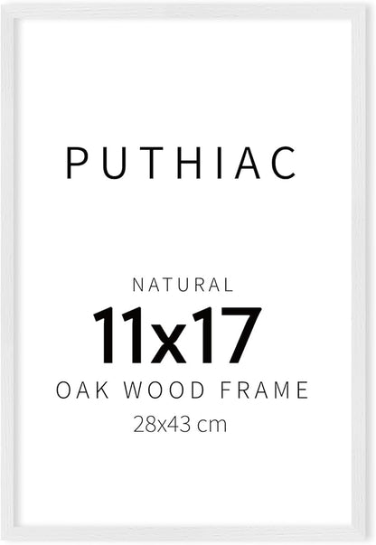 puthiac 11x17 Solid Oak Wood Picture Frame, Fits 8x12 with Mat or 11x17 Without Mat, Wall Display Only, Vertical or Horizontal, Plexi Front, 1 Pack, White