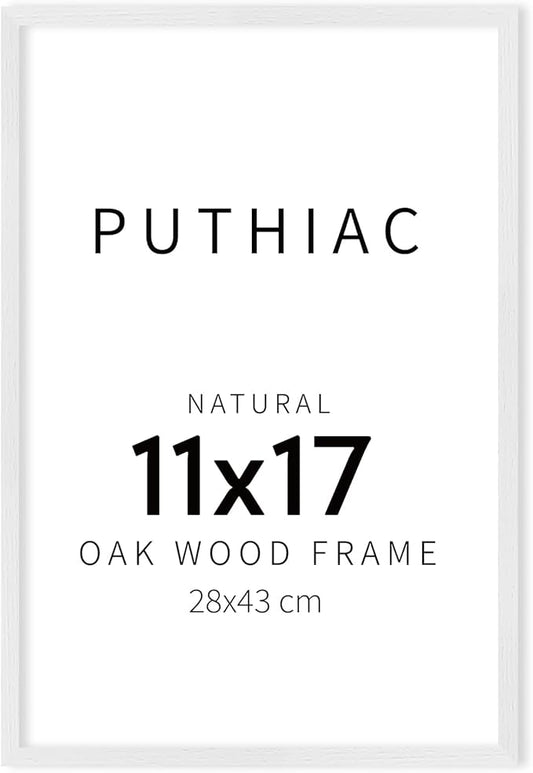 puthiac 11x17 Solid Oak Wood Picture Frame, Fits 8x12 with Mat or 11x17 Without Mat, Wall Display Only, Vertical or Horizontal, Plexi Front, 1 Pack, White