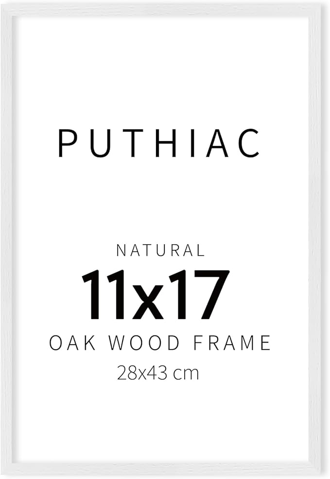 puthiac 11x17 Solid Oak Wood Picture Frame, Fits 8x12 with Mat or 11x17 Without Mat, Wall Display Only, Vertical or Horizontal, Plexi Front, 1 Pack, White