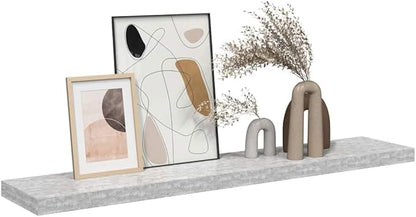 Concrete Grey Honeycomb MDF Floating Wall Shelf with Invisible Mounting System for Modern Interiors, 4-Piece Set, Durable Storage and Display Solution