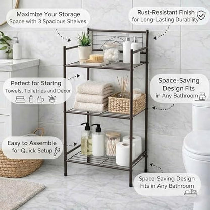 Bath Bliss 3 Tier Storage Shelf | Freestanding | Dimensions: 17.3"x 10.6"x 35.8 | Free Standing | Rust Resistant | Bathroom Storage | Easy to Assemble