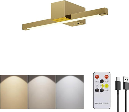 Picture Lights for Wall,Battery Operated Art Light,12in Gallery Light for Paintings,3CCT Dimmable,Metal Finish Recharging Battery Wall Light with Remote Control for Pictures Display(Gold)