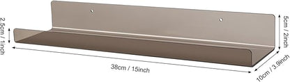 Dezzer 4 Pack Acrylic Shelves for Wall, 15" Acrylic Floating Shelves for Bathroom Bedroom, Invisible Bookshelf Wall Ledge Storage Shelf Books Perfume Toys Action Figure Display Shelves, Clear Gray